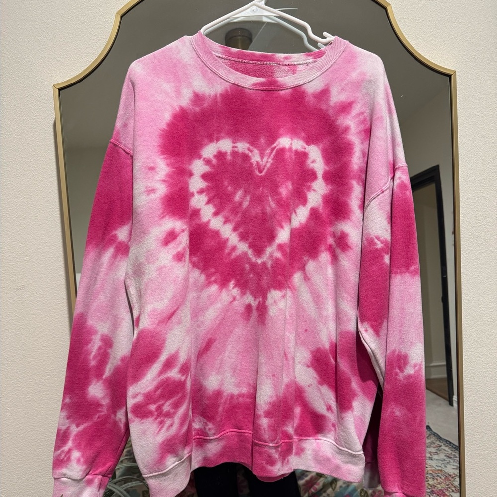 Urban Outfitters Pink Tie-Dye Heart Sweatshirt